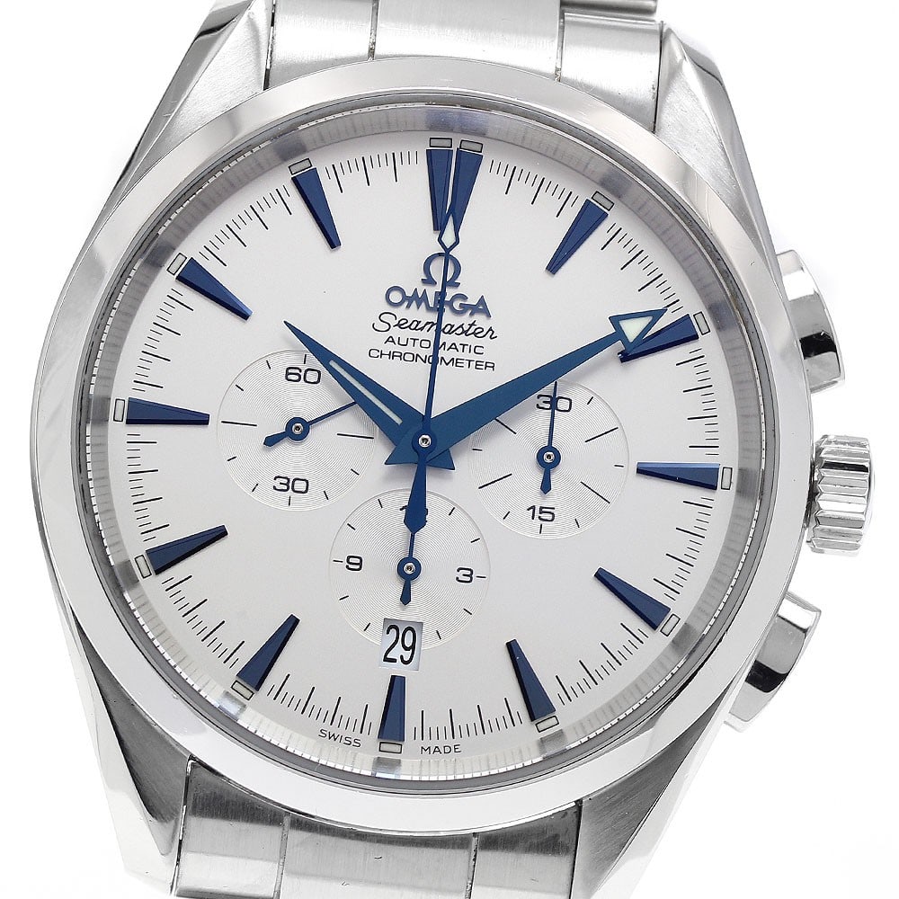 Omega Seamaster Aqua Terra Automatic Chronograph Men's Wristwatch: Omega Seamaster Aqua Terra Automatic Chronograph Men's Wristwatch This is an OMEGA Seamaster Aqua Terra Date Chronograph automatic wristwatch designed for men. Made in Switzerland, this pre-owned time