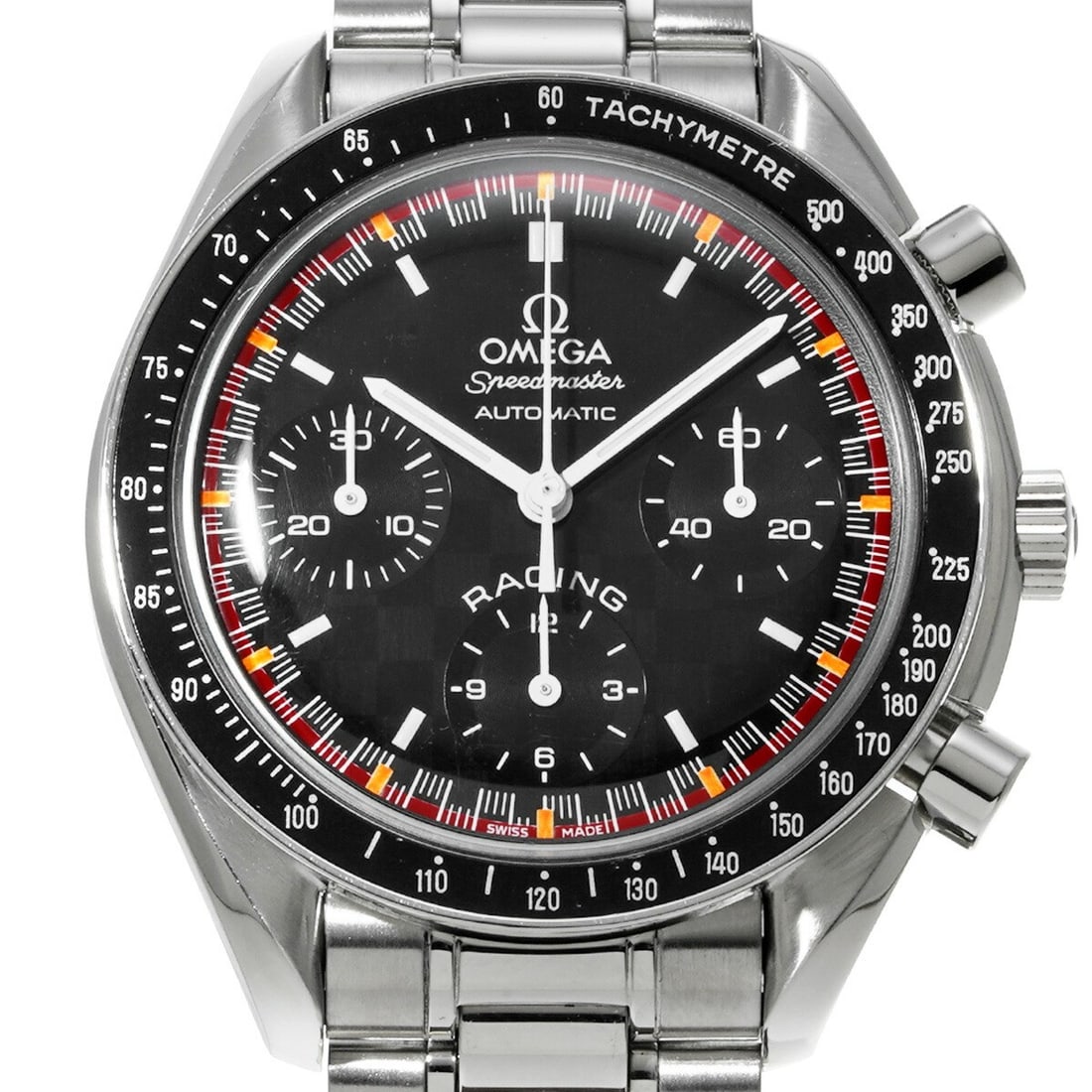 OMEGA Schumacher Racing Speedmaster Men's Wristwatch 2000 3518.50: OMEGA Schumacher Racing Speedmaster Men's Wristwatch 2000 3518.50 This is an OMEGA Speedmaster Racing Michael Schumacher 2000 men's wristwatch, model 3518.50. Made in Switzerland, this pre-owned timep