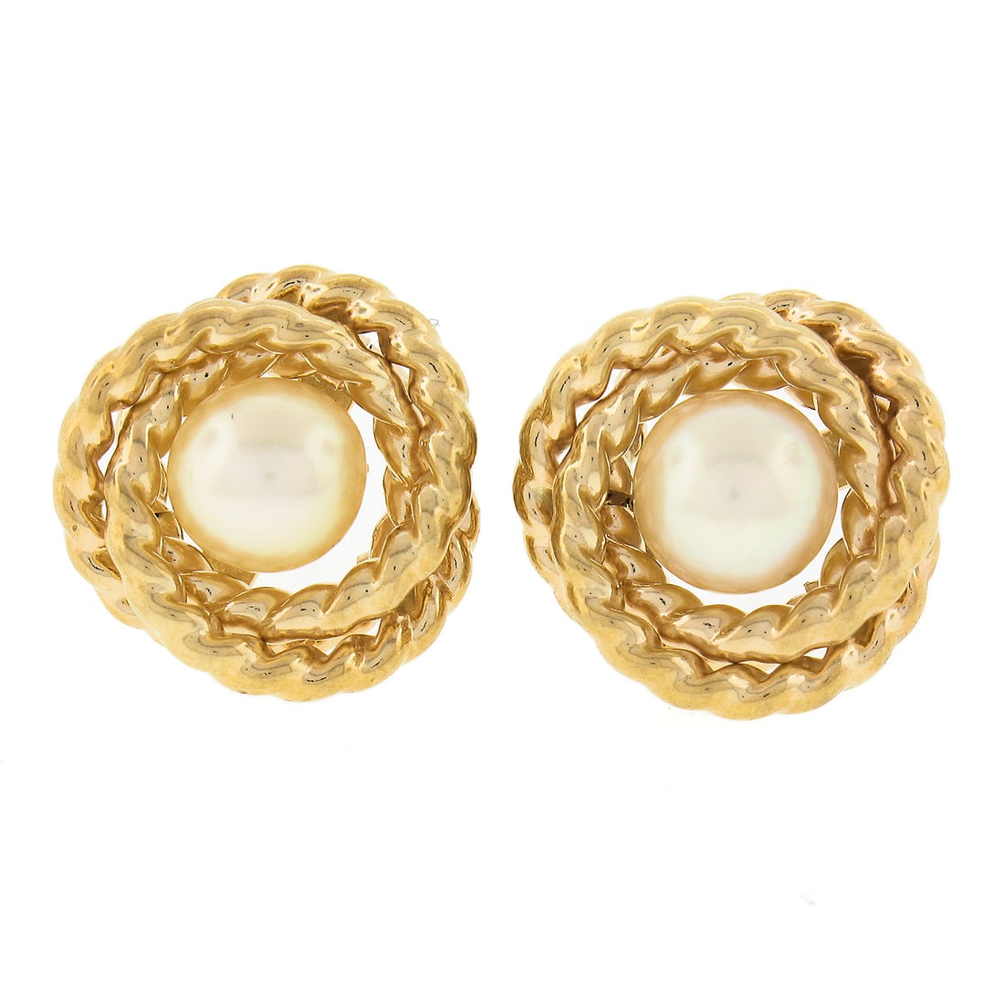 14k Yellow Gold Cultured Pearl Love Knot Stud Earrings (1 of 5)