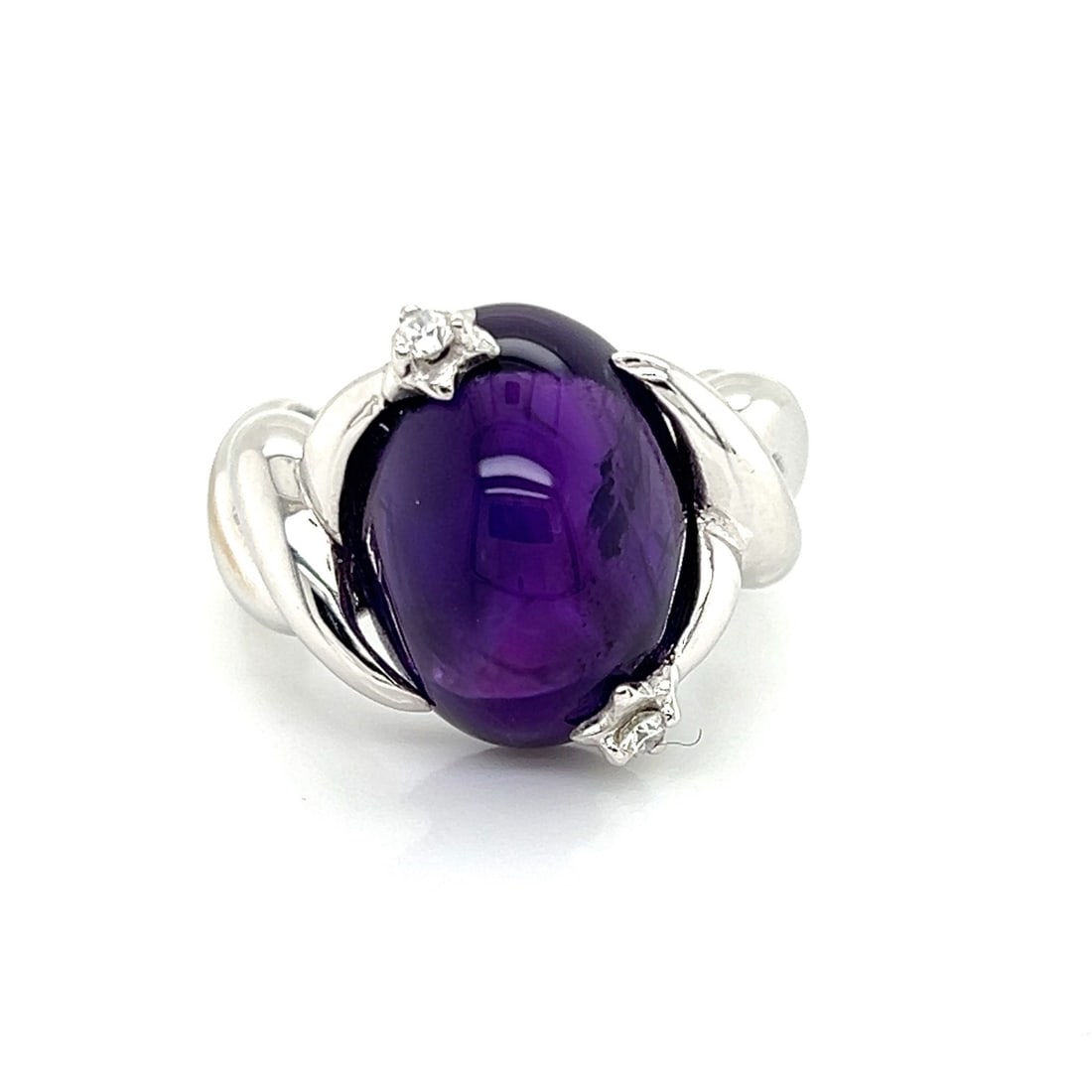 Chanel 18k White Gold Amethyst Diamond Statement Ring Size 6 (1 of 8)