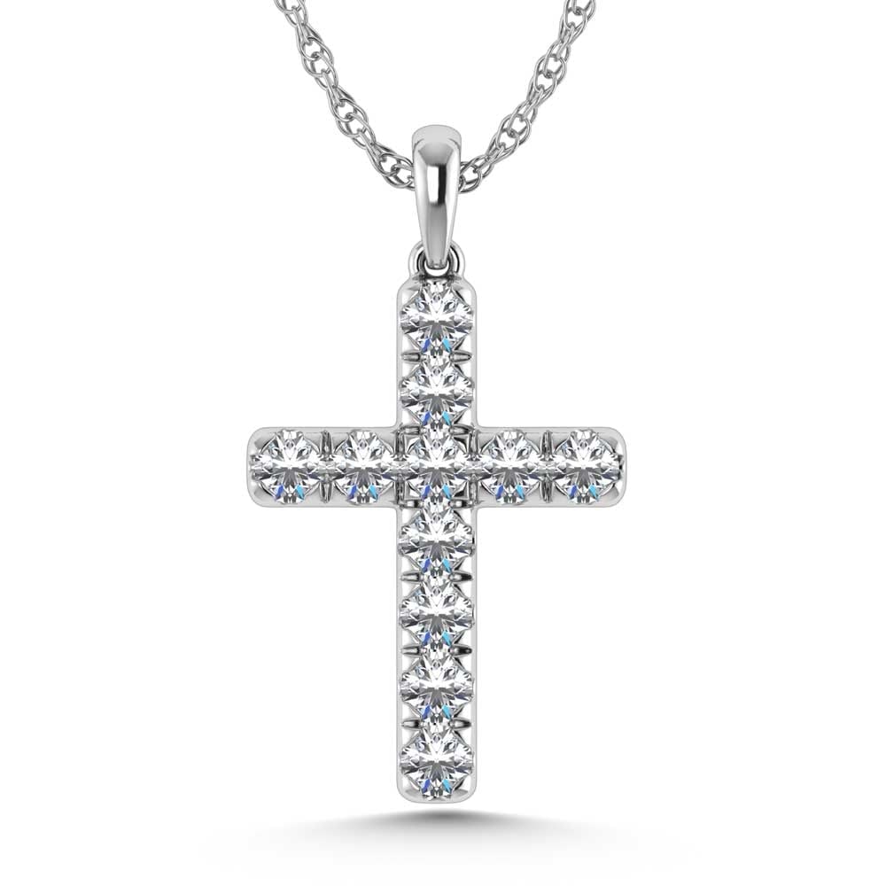 14K White Gold Lab Grown Diamond 3/4 Ct.Tw. Cross Pendant: 14K White Gold Lab Grown Diamond 3/4 Ct.Tw. Cross Pendant An elegant symbol of faith and refinement, this cross pendant is crafted in luminous 14K white gold and adorned with lab-grown diamonds totali
