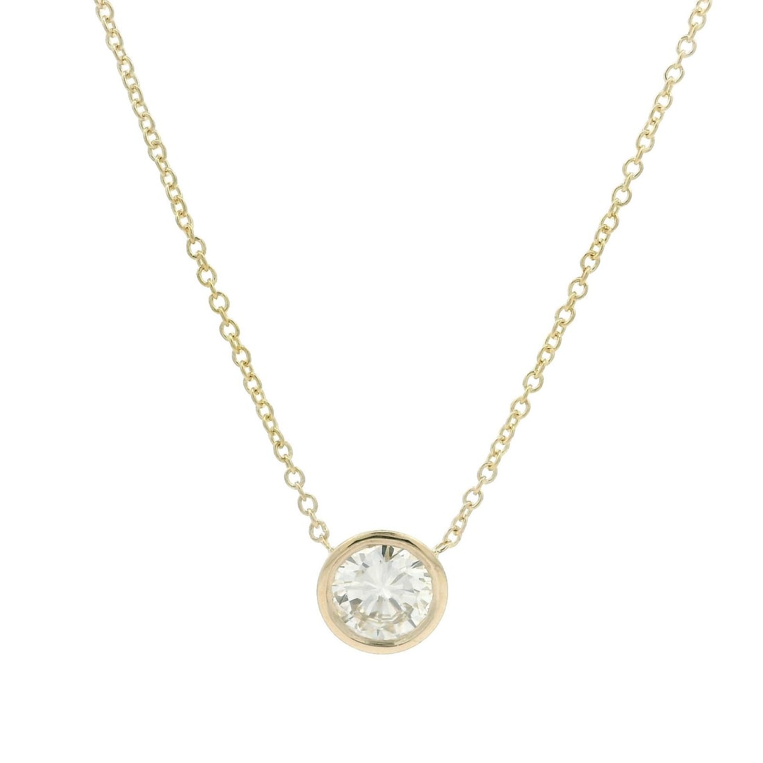 14k Yellow Gold 0.54ct Diamond Bezel Solitaire Pendant Necklace: 14k Yellow Gold 0.54ct Diamond Bezel Solitaire Pendant Necklace Elevate your elegance with this stunning 14k Yellow Gold Bezel Diamond Solitaire Pendant Necklace. Featuring a single natural diamond in