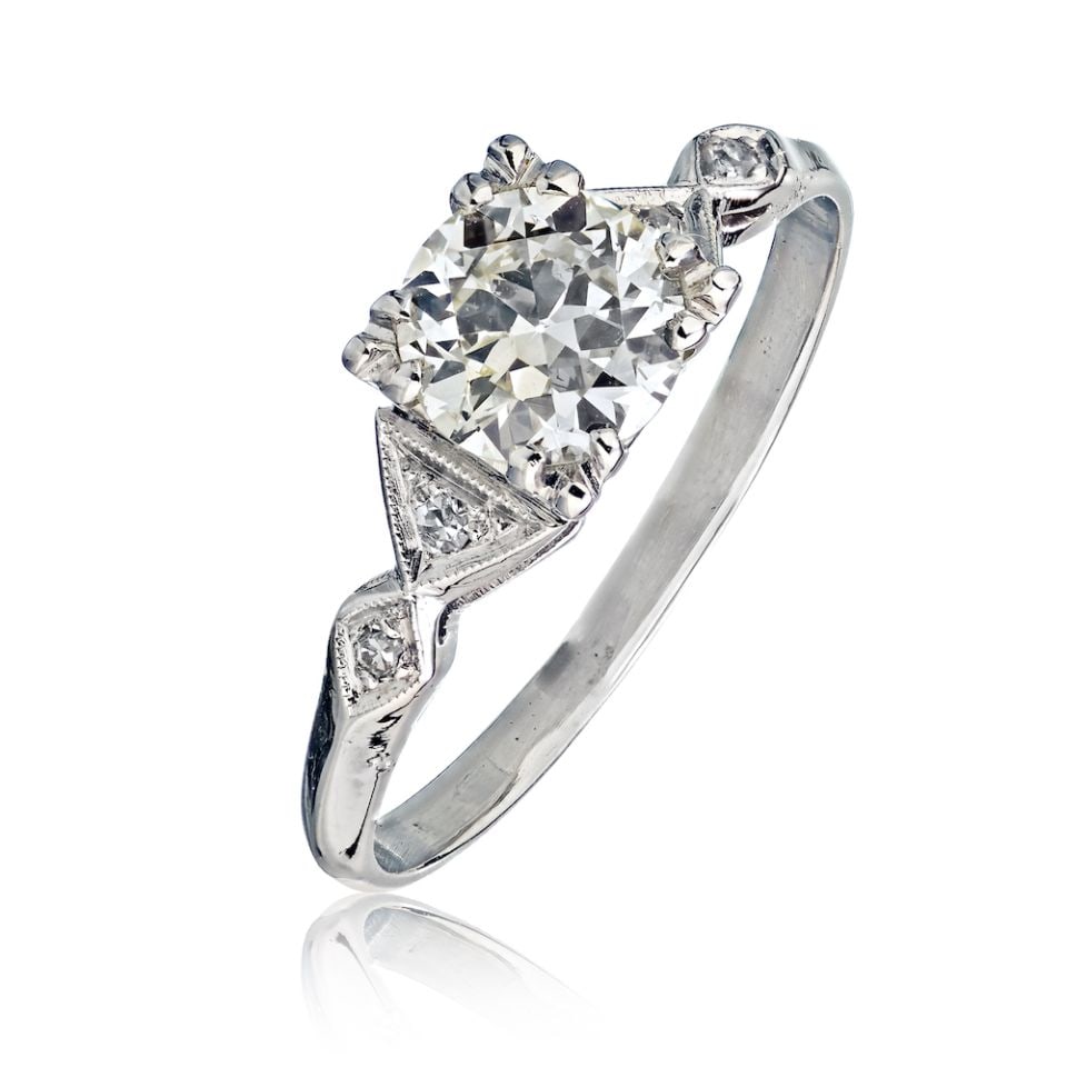 Vintage Platinum Engagement Ring 1 ct Old European Cut Diamond M-N VS: Vintage Platinum Engagement Ring 1 ct Old European Cut Diamond M-N VS This exquisite vintage ring features an approximate 1 carat Old European cut diamond, graded M-N in color and VS in clarity. Set i