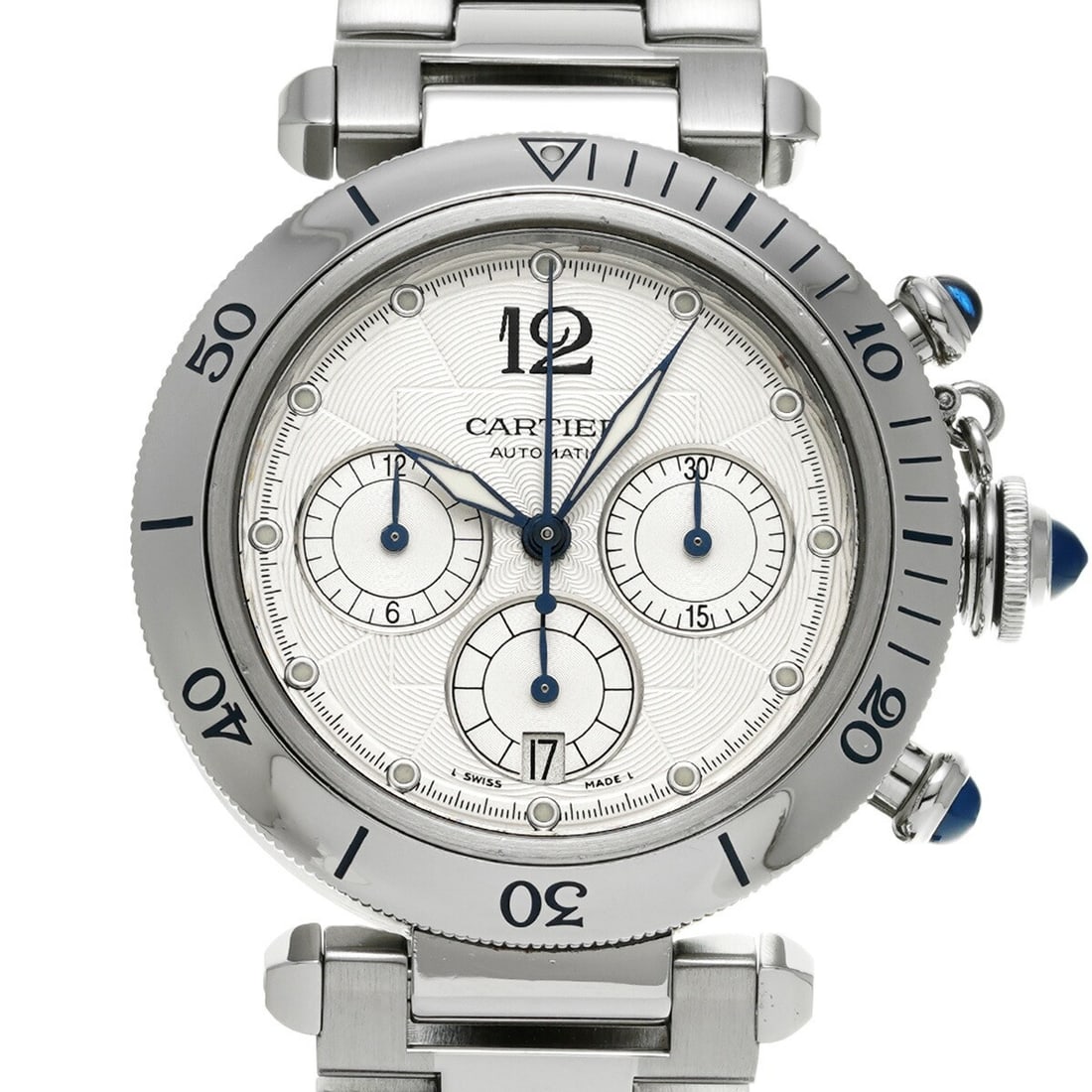 Cartier Pasha 38mm Automatic Chronograph Silver Dial Mens Wristwatch (1 of 6)