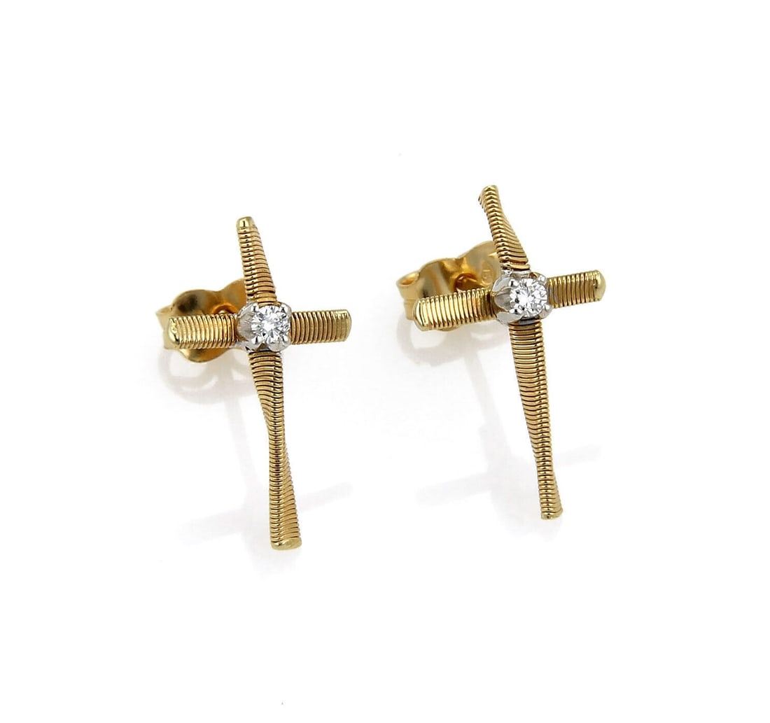 Marco Bicego Marrakech 18k Gold Diamond Cross Drop Earrings (1 of 6)