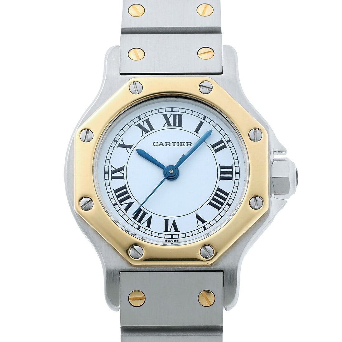 Cartier Santos Octagon SM Two Tone Automatic Women's Wristwatch: Cartier Santos Octagon SM Two Tone Automatic Women's Wristwatch This is a pre-owned Cartier Santos Octagon SM wristwatch designed for women. Crafted with a combination of 18K yellow gold and stainless