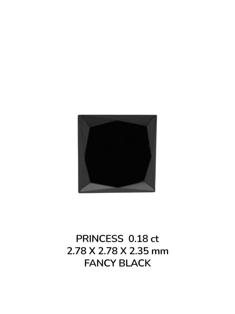 Loose Diamond - PRINCESS 0.18ct Fancy Black VVS2: Loose Diamond - PRINCESS 0.18ct Fancy Black VVS2 Source: Natural Shape: PRINCESS Carats: 0.18 Color: Fancy Black Certification: NONE The Diamond Depot Guarantee: All items in this auction are guarante