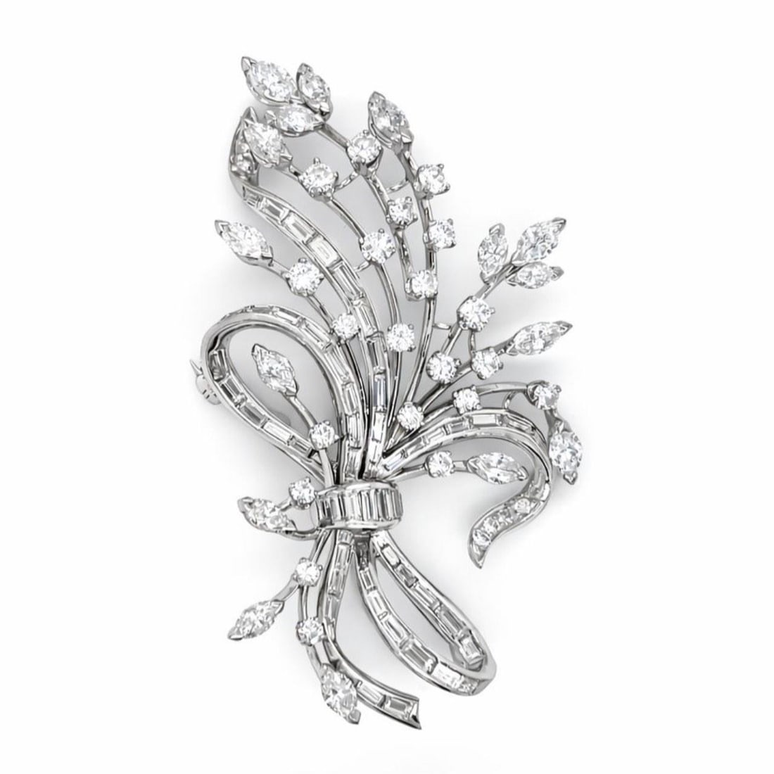 Platinum Art Deco Brooch with 8.50 Carat Diamonds 2.5 Inch: Platinum Art Deco Brooch with 8.50 Carat Diamonds 2.5 Inch This Art Deco brooch is crafted from platinum and features approximately 8.50 carats of diamonds with F-H color and VVS-VS clarity. The brooc