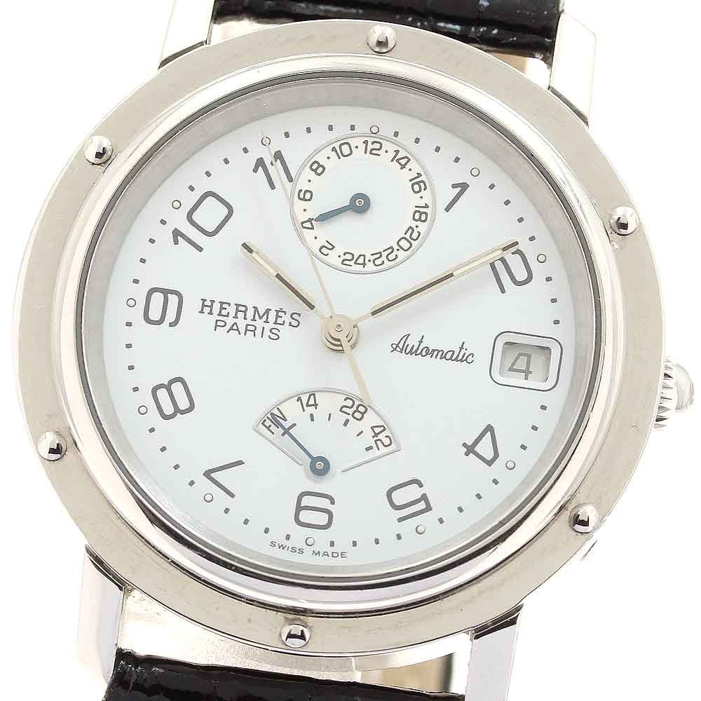 Hermes Clipper GMT Automatic Men's Stainless Steel Watch CL5.710: Hermes Clipper GMT Automatic Men's Stainless Steel Watch CL5.710 This Hermes Clipper Date GMT Automatic men's wristwatch features a stainless steel case paired with a white dial and leather strap. The