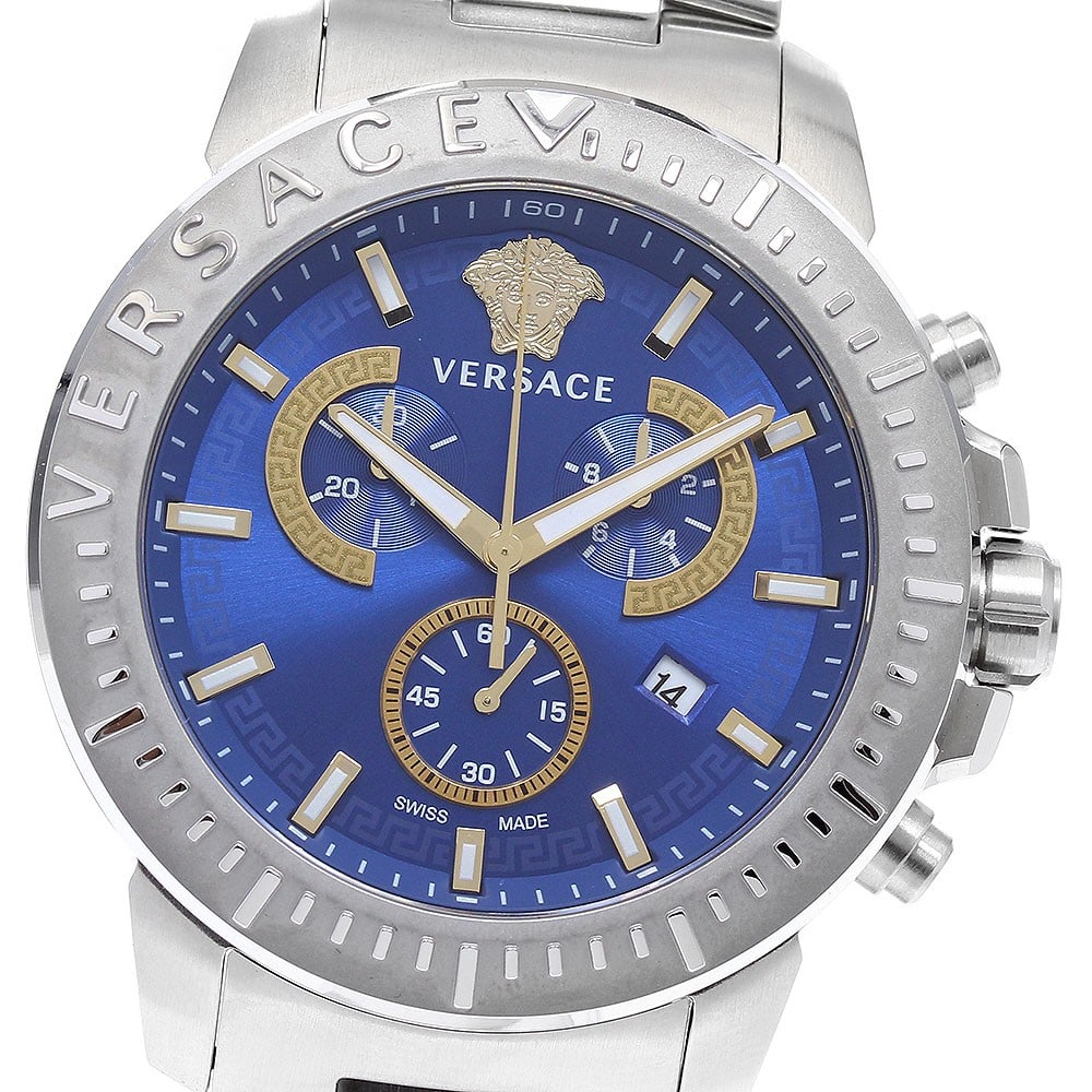 Versace blue dial quartz chronograph date men's stainless steel watch (1 of 7)