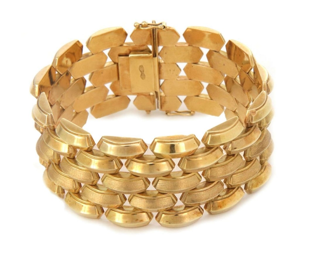 14k Yellow Gold Vintage Five Row Bar Link Bracelet (1 of 5)