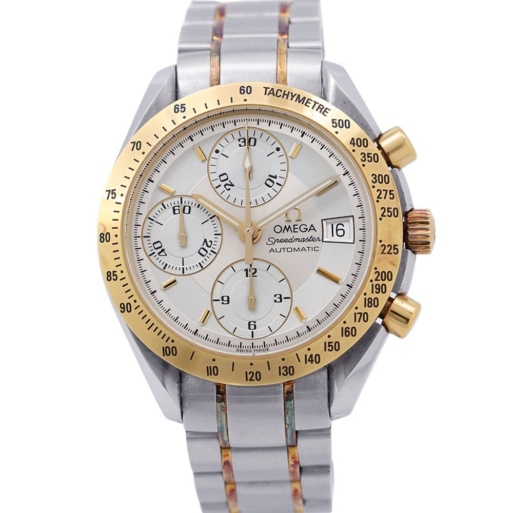 Omega 3313.33 Automatic Chronograph Date Wristwatch: Omega 3313.33 Automatic Chronograph Date Wristwatch This OMEGA Speedmaster Date 3313.33 men's wristwatch features a silver dial and is crafted from stainless steel and 18K yellow gold. The watch is po
