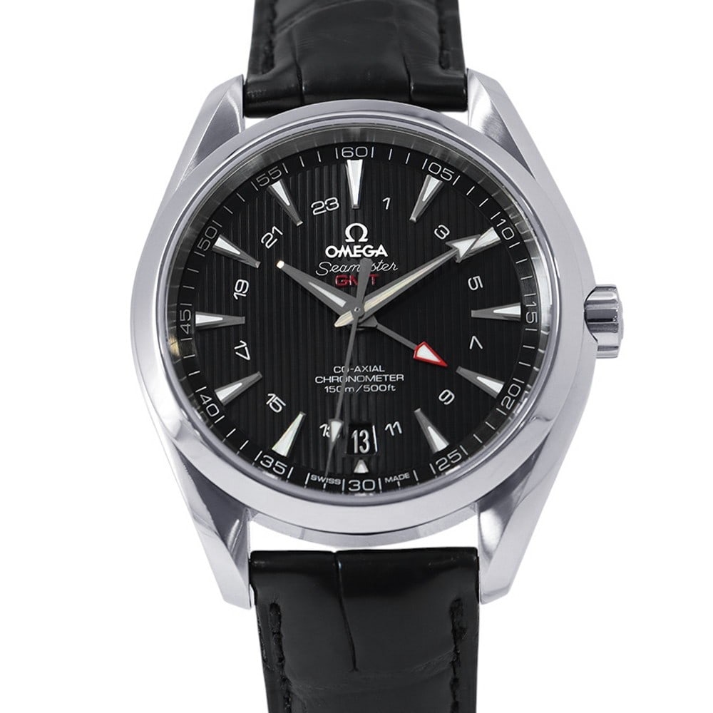 OMEGA Seamaster Aqua Terra GMT 150M Co-Axial Wristwatch: OMEGA Seamaster Aqua Terra GMT 150M Co-Axial Wristwatch This is a pre-owned OMEGA Seamaster Aqua Terra 150M Co-Axial GMT wristwatch, designed for men. Crafted in Switzerland, this timepiece combines p