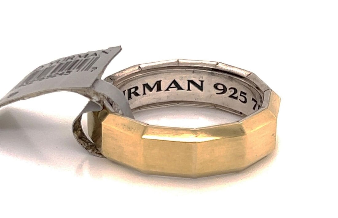 David Yurman Faceted Sterling Silver 18k Gold Band Ring Size 11: David Yurman Faceted Sterling Silver 18k Gold Band Ring Size 11 This authentic David Yurman wedding band ring features a sophisticated faceted design crafted from sterling silver with 18k yellow gold 