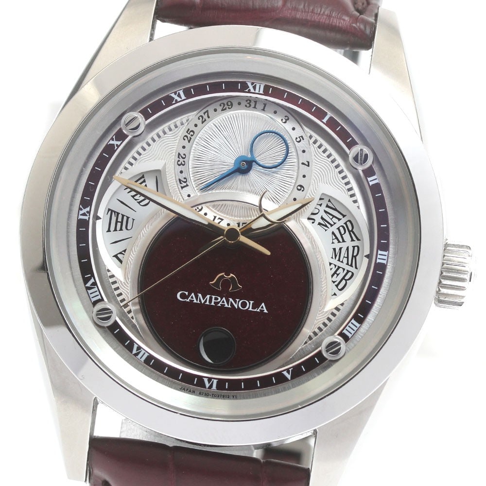 Citizen Campanola Solar Triple Calendar Men's Wristwatch: Citizen Campanola Solar Triple Calendar Men's Wristwatch This pre-owned Citizen Campanola Deep Crimson Solar men's wristwatch features a stainless steel case paired with a leather strap. The dial show