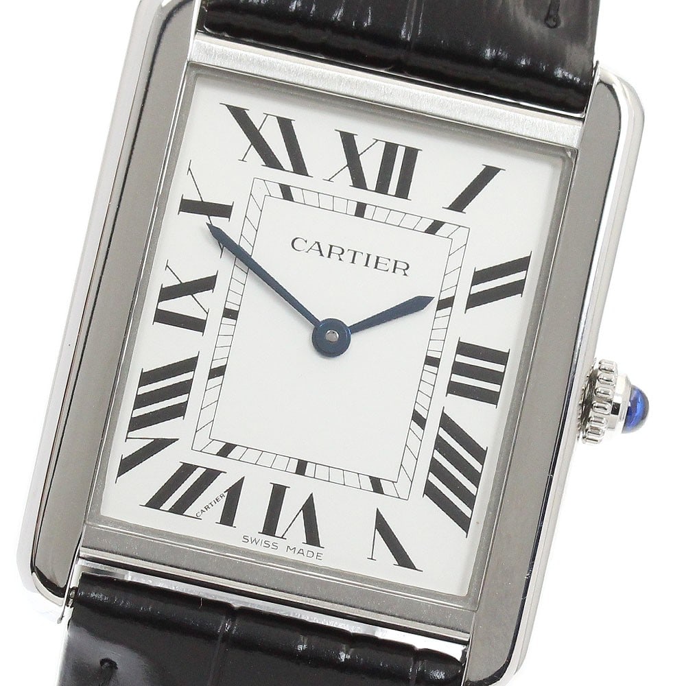 Cartier Tank Solo LM Quartz Steel Leather Men's Wristwatch: Cartier Tank Solo LM Quartz Steel Leather Men's Wristwatch This is a Cartier Tank Solo LM WSTA0028 wristwatch designed for men. It features a stainless steel case paired with a leather strap and opera