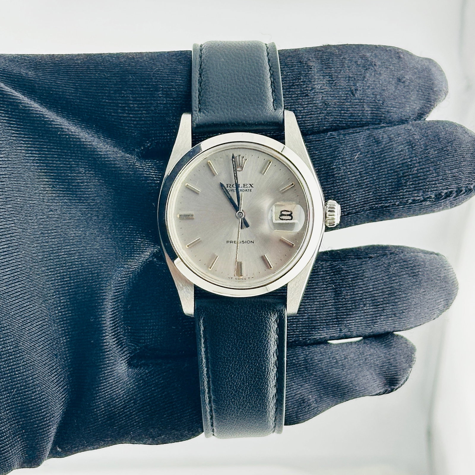 Rolex Oysterdate Precision 6694 Grey Dial Leather Band Mens (1 of 5)