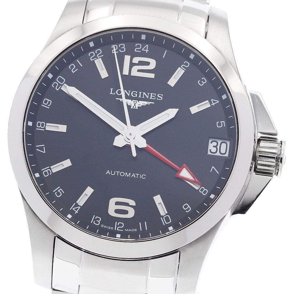 Longines Conquest GMT Automatic Men's Wristwatch L3.687.4: Longines Conquest GMT Automatic Men's Wristwatch L3.687.4 This is a pre-owned Longines Conquest GMT Date Automatic men's wristwatch, crafted in Switzerland. It features automatic movement and includes