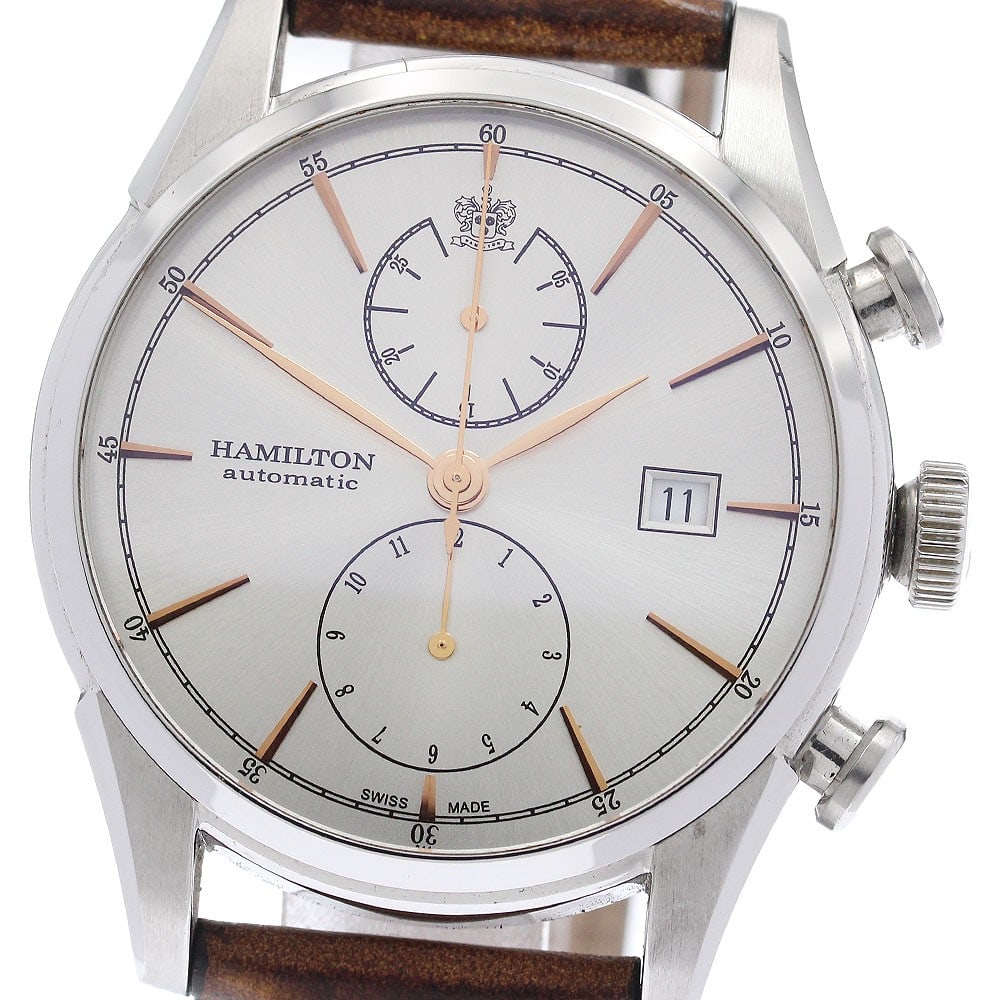 Hamilton Spirit of Liberty Men's Automatic Chronograph Watch H32416581: Hamilton Spirit of Liberty Men's Automatic Chronograph Watch H32416581 This pre-owned Hamilton American Classic Spirit of Liberty men's wristwatch features a stainless steel case paired with a leather