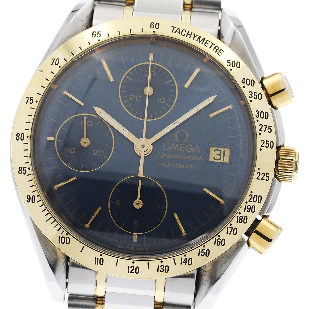Omega Speedmaster Automatic Chronograph Date 39mm Men's Wristwatch: Omega Speedmaster Automatic Chronograph Date 39mm Men's Wristwatch This OMEGA Speedmaster Date Chronograph is a men's automatic wristwatch featuring a stainless steel and yellow gold case and bracelet
