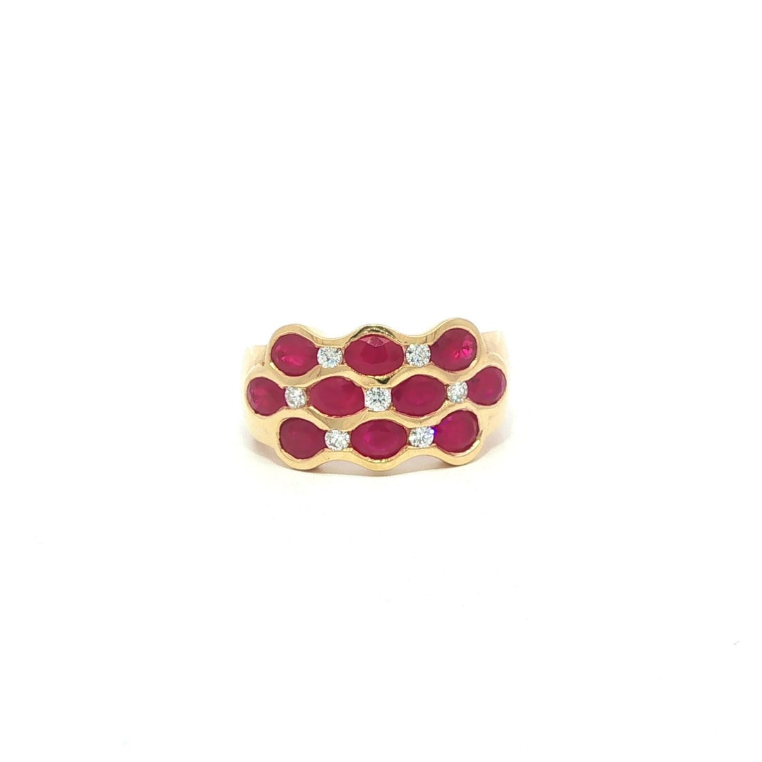 14k Yellow Gold Ruby Diamond Wide Wavy Band Ring Size 6 (1 of 7)