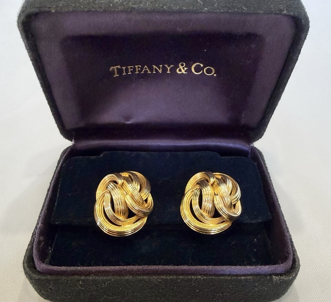 Pair of 18k Yellow Gold Cuff Earrings with Tiffany Original Box (1 of 6)