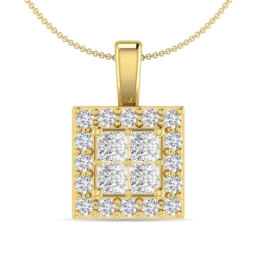 Diamond 1/2 Ct.Tw. Round and Princess Fashion Pendant in 14K Yellow Gold: Diamond 1/2 Ct.Tw. Round and Princess Fashion Pendant in 14K Yellow Gold Diamond 1/2 Ct.Tw. Round and Princess Fashion Pendant in 14K Yellow Gold 14k Yellow Gold Stone Color: G-h Stone Clarity: I1 Unl