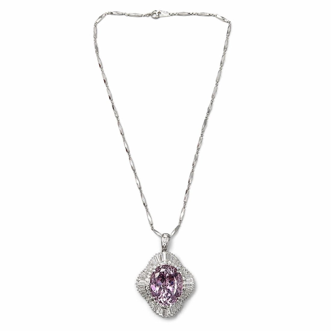 Kunzite Pendant Necklace With Diamonds in Platinum 18 Inch Chain (1 of 5)