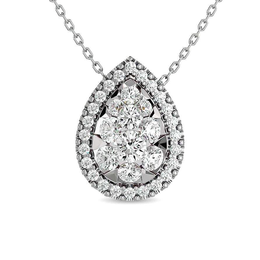 Diamond 1/2 Ct.tw Pear Shape Fashion Pendant in 14K White Gold: Diamond 1/2 Ct.tw Pear Shape Fashion Pendant in 14K White Gold 14k White Gold Stone Color: G-h Stone Clarity: I1 Unless otherwise specified, pendants that include a chain are paired with our standard 