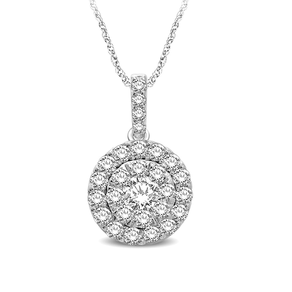 14K White Gold 1/2 Ct.tw Invisible Diamond Fashion Pendant: 14K White Gold 1/2 Ct.tw Invisible Diamond Fashion Pendant This double frame fashion pendant showcases round diamond of 1/2 Ct.Tw. in prong setting. 14k White Gold Stone Color: Gh Stone Clarity: Si2 U