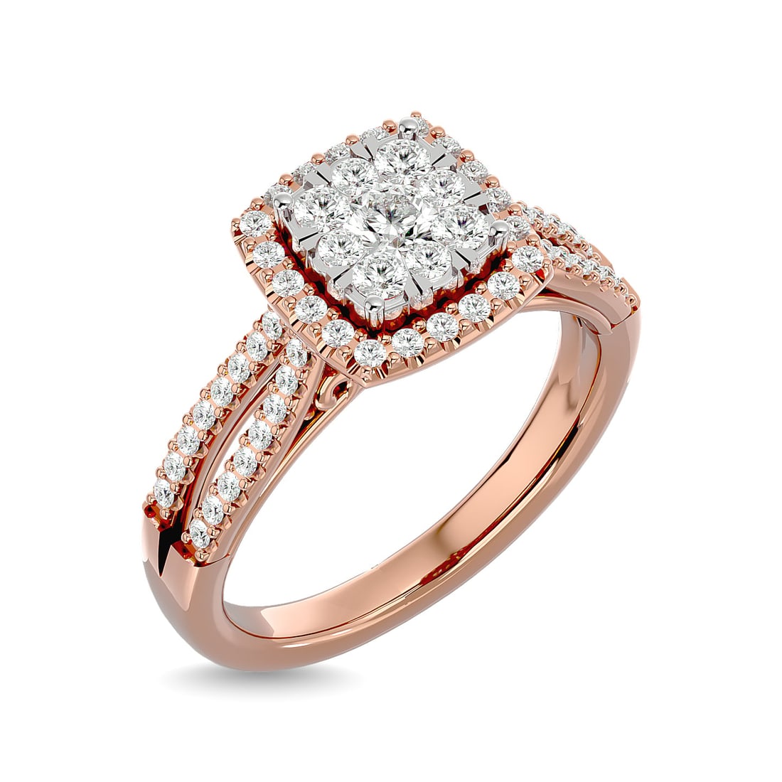 Diamond 3/4 Ct.tw Halo Engagement Ring in 14K Rose Gold: Diamond 3/4 Ct.tw Halo Engagement Ring in 14K Rose Gold 14k Rose Gold Stone Color: G-h Stone Clarity: I1 Each ring is presented in standard size 6.5. Complimentary resizing is available between sizes 