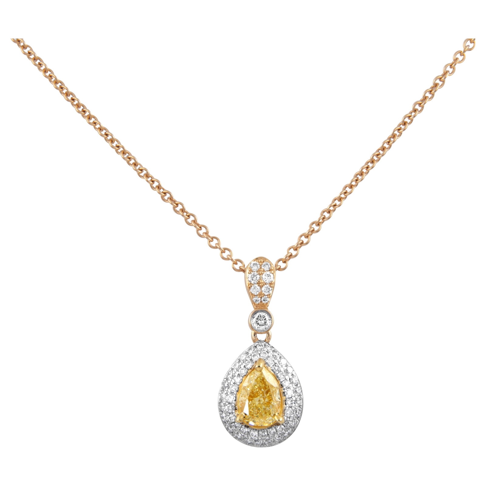 1.54ct Fancy Light Yellow Diamond Necklace 18k Gold GIA Certified: 1.54ct Fancy Light Yellow Diamond Necklace 18k Gold GIA Certified This exquisite necklace features a stunning 1.54 carat Fancy Light Yellow diamond centerpiece, GIA certified, cut in a pear shape. The