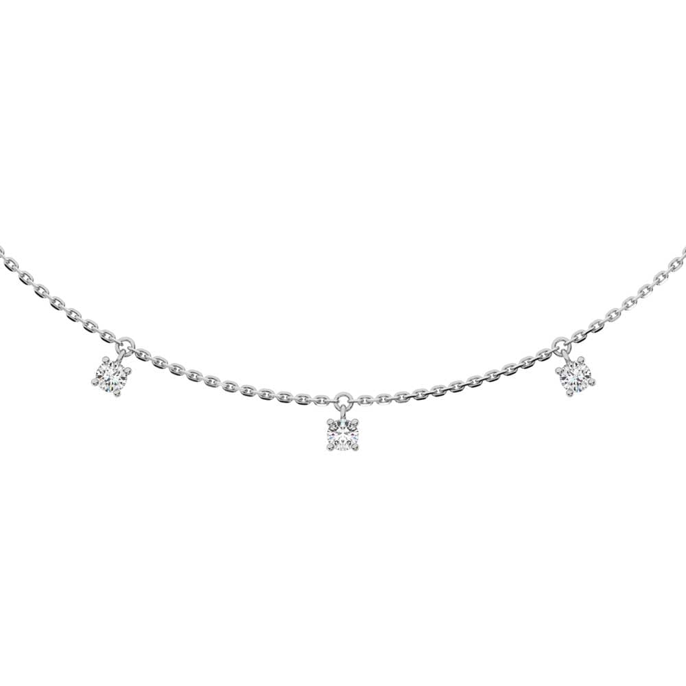 14K White Gold Lab Grown Diamond 1/4 Ct.Tw. 7 Stone Necklace: 14K White Gold Lab Grown Diamond 1/4 Ct.Tw. 7 Stone Necklace A sophisticated expression of classic design, this 14K white gold 7-stone necklace showcases 1/4 CT TW of shimmering lab-grown diamonds. Pe
