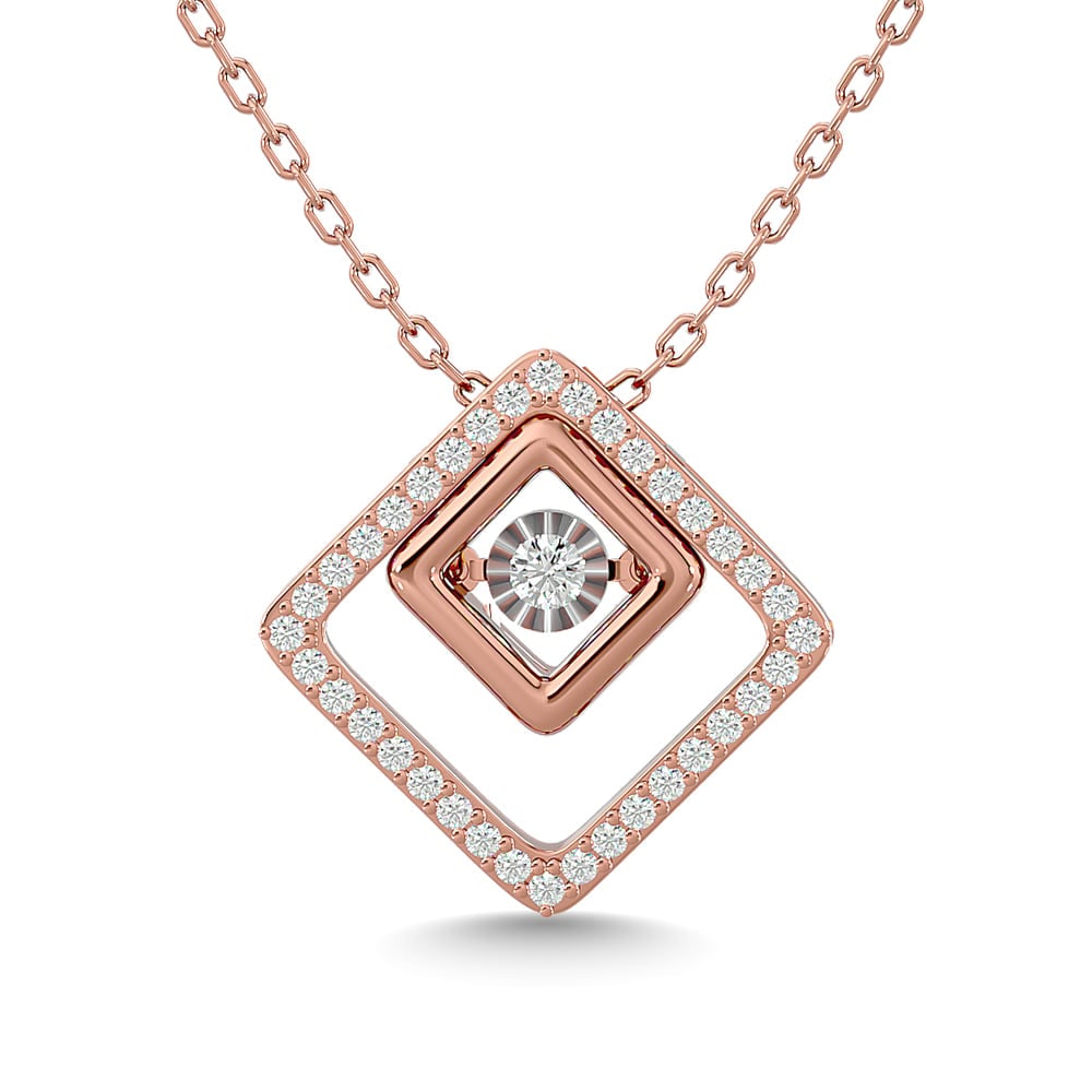 Diamond 1/4 Ct.Tw. Square Shape Pendant in 14K Rose Gold: Diamond 1/4 Ct.Tw. Square Shape Pendant in 14K Rose Gold 14k Rose Gold Stone Color: G-h Stone Clarity: I1 Unless otherwise specified, pendants that include a chain are paired with our standard 18-inch