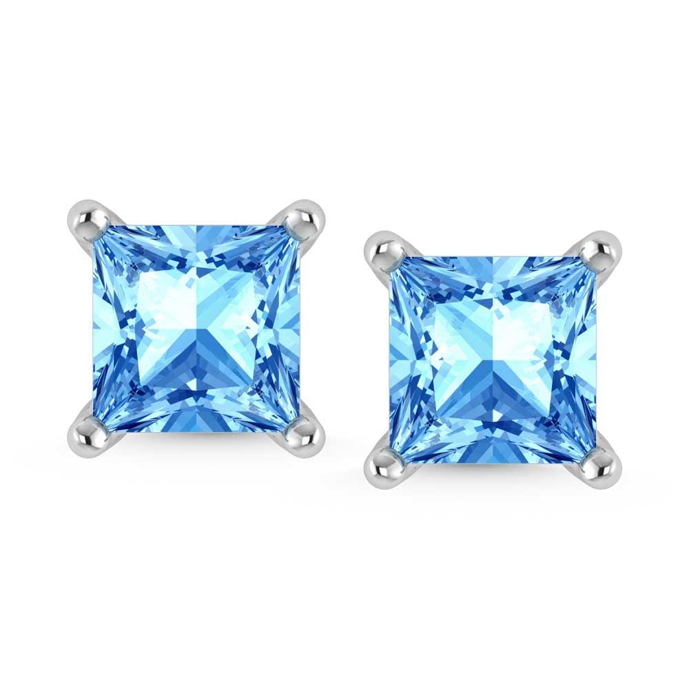14K White Gold Lab Grown Blue Diamond 1 1/2 Ct.Tw. Princess Stud Earrings (1 of 3)