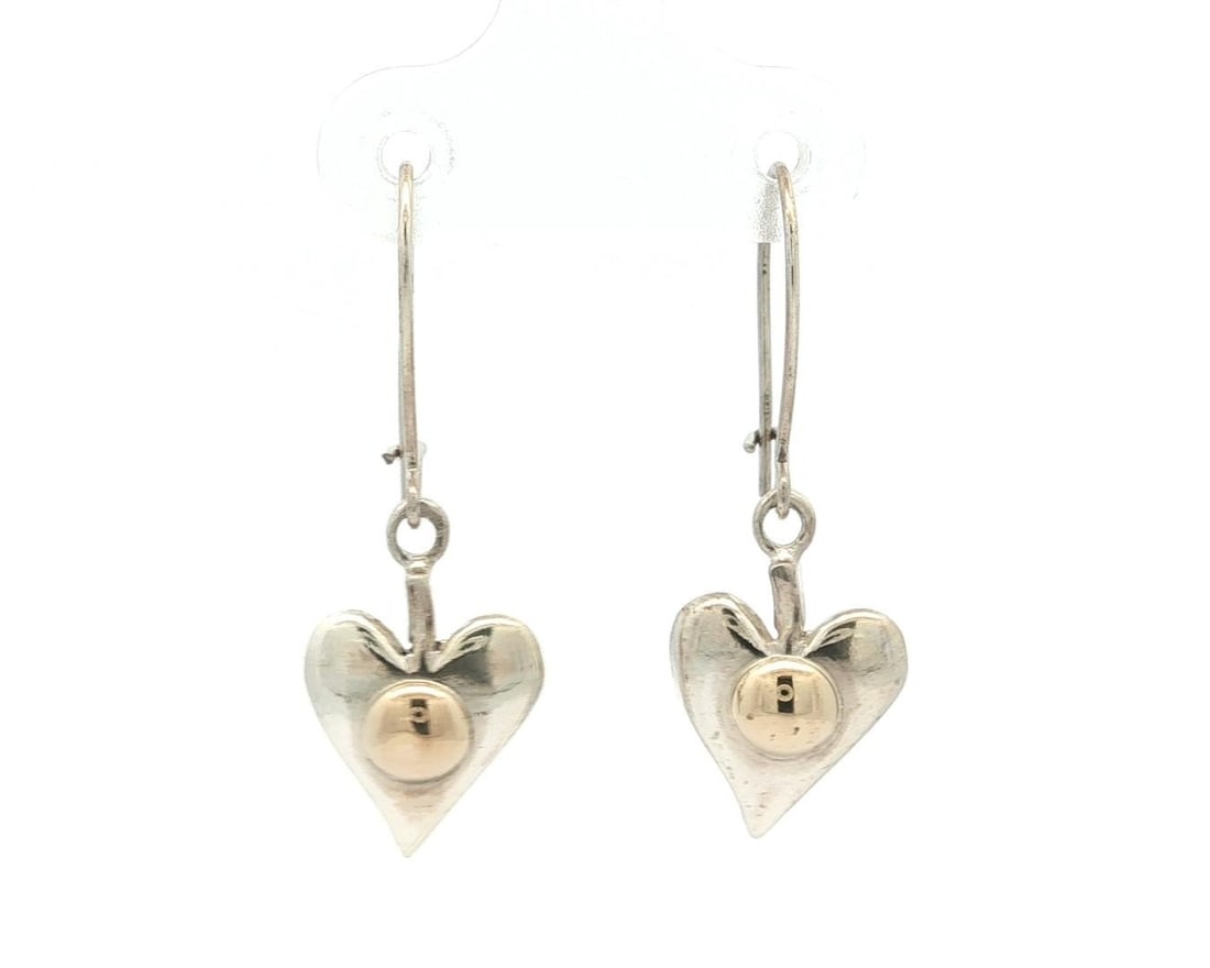Unbranded Sterling Silver Heart Yellow Gold Detail Dangle Earrings: Unbranded Sterling Silver Heart Yellow Gold Detail Dangle Earrings Elevate your accessory collection with these exquisite Sterling Silver Heart Dangle Drop Earrings featuring elegant Yellow Gold