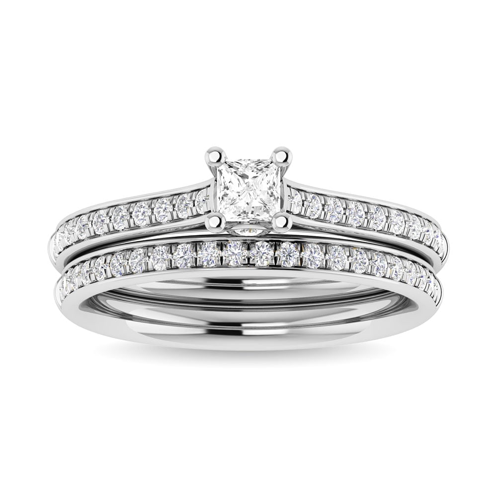 Diamond 3/4 Ct.Tw. Princess Shape Bridal Ring in 14K White Gold: Diamond 3/4 Ct.Tw. Princess Shape Bridal Ring in 14K White Gold 14k White Gold Stone Color: G-h Stone Clarity: I1 Each ring is presented in standard size 6.5. Complimentary resizing is available betwe