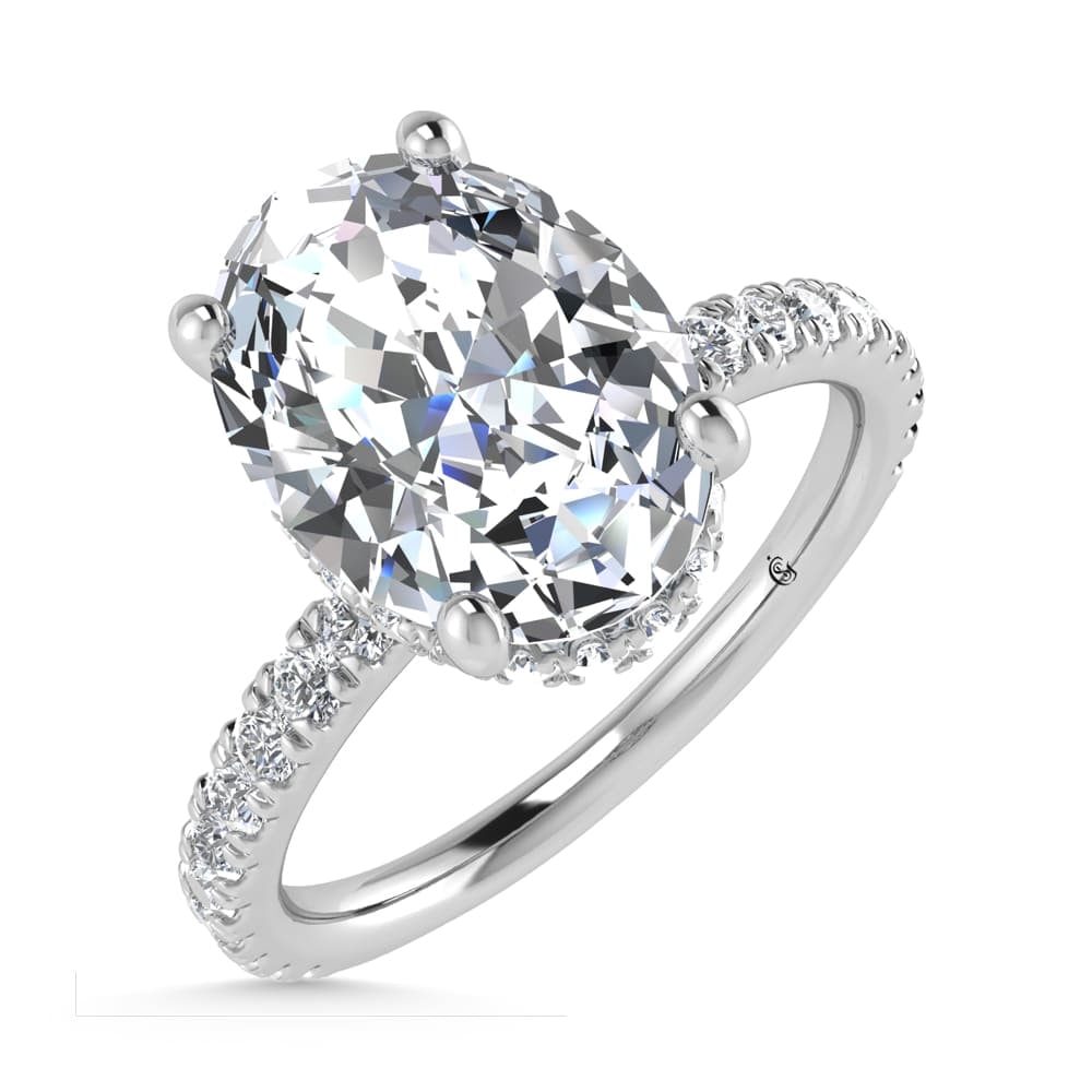 14K White Gold Lab Grown Diamond 3 1/2 Ct.Tw. Oval Shape Halo IGI Certified Engagement Ring (IGI - 2