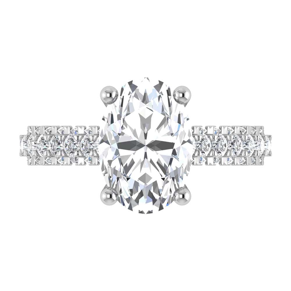 14K White Gold Lab Grown Diamond 4 1/5 Ct.Tw. Oval Shape Engagement Ring (IGI Certified Center 3ct) - 2