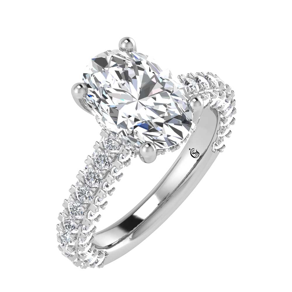 14K White Gold Lab Grown Diamond 4 1/5 Ct.Tw. Oval Shape Engagement Ring (IGI Certified Center 3ct) - 3
