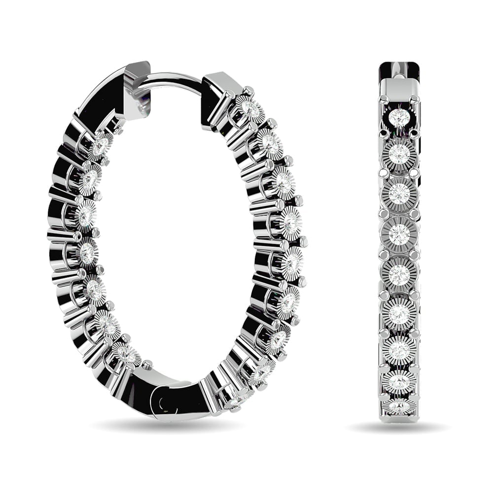 Diamond 3/8 Ct.tw Hoop Earrings in 10K White Gold: Diamond 3/8 Ct.tw Hoop Earrings in 10K White Gold 10k White Gold Stone Color: G-h Stone Clarity: I1 This item may take 2-5 weeks for shipping. The Diamond Depot Guarantee: All items in this auction ar