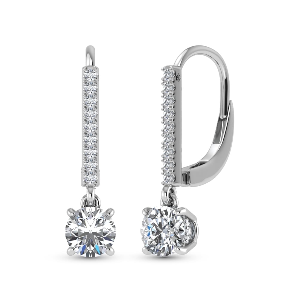 14K White Gold Lab Grown Diamond 1 1/6 Ct.Tw. VS2+ G+ Dangler Earrings: 14K White Gold Lab Grown Diamond 1 1/6 Ct.Tw. VS2+ G+ Dangler Earrings Elegant 14K white gold dangle earrings with 1 1/6 Ct.Tw. lab-grown diamonds, VS2+ clarity, G+ color. 14k White Gold Stone Color: 