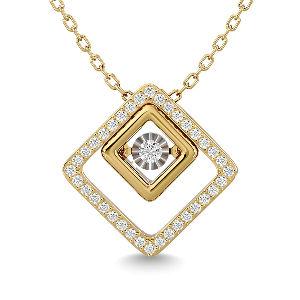 Diamond 1/4 Ct.Tw. Square Shape Pendant in 14K Yellow Gold: Diamond 1/4 Ct.Tw. Square Shape Pendant in 14K Yellow Gold 14k Yellow Gold Stone Color: G-h Stone Clarity: I1 Unless otherwise specified, pendants that include a chain are paired with our standard 18-