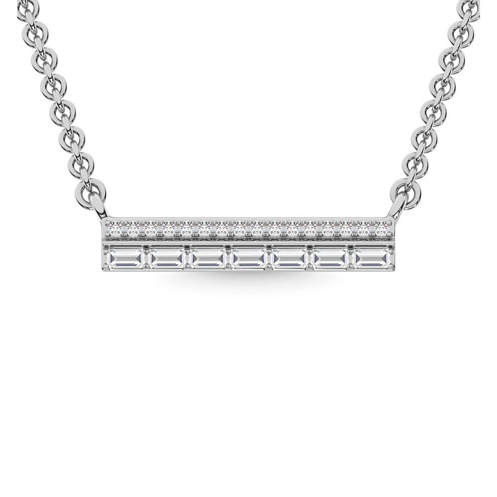 14K White Gold Diamond 1/5 Ct.Tw. Fashion Necklace: 14K White Gold Diamond 1/5 Ct.Tw. Fashion Necklace 14k White Gold Stone Color: G-h Stone Clarity: I1 Unless otherwise specified, pendants that include a chain are paired with our standard 18-inch leng