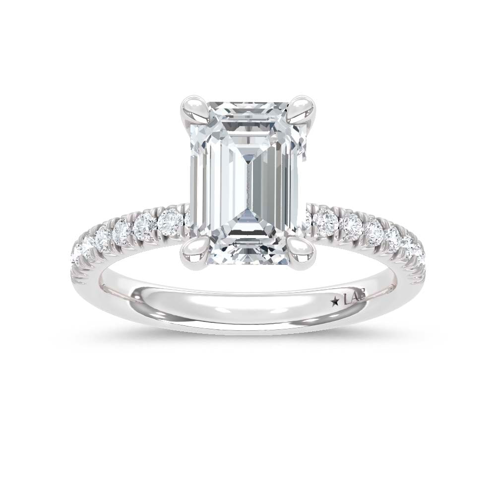 14K White Gold Lab Grown Diamond 2 1/3 Ct.Tw. Engagement Ring (Center Emerald 2 Ctw): 14K White Gold Lab Grown Diamond 2 1/3 Ct.Tw. Engagement Ring (Center Emerald 2 Ctw) Discover subtle brilliance and modern elegance with our Hidden Halo Diamond Engagement Ring. This elegant engagemen