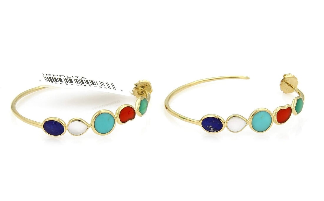 Ippolita Rock Candy 18k Yellow Gold Hoop Earrings Multi Gemstones: Ippolita Rock Candy 18k Yellow Gold Hoop Earrings Multi Gemstones These Ippolita Rock Candy hoop earrings are crafted from solid 18k yellow gold and feature a striking array of multicolor gemstones. W