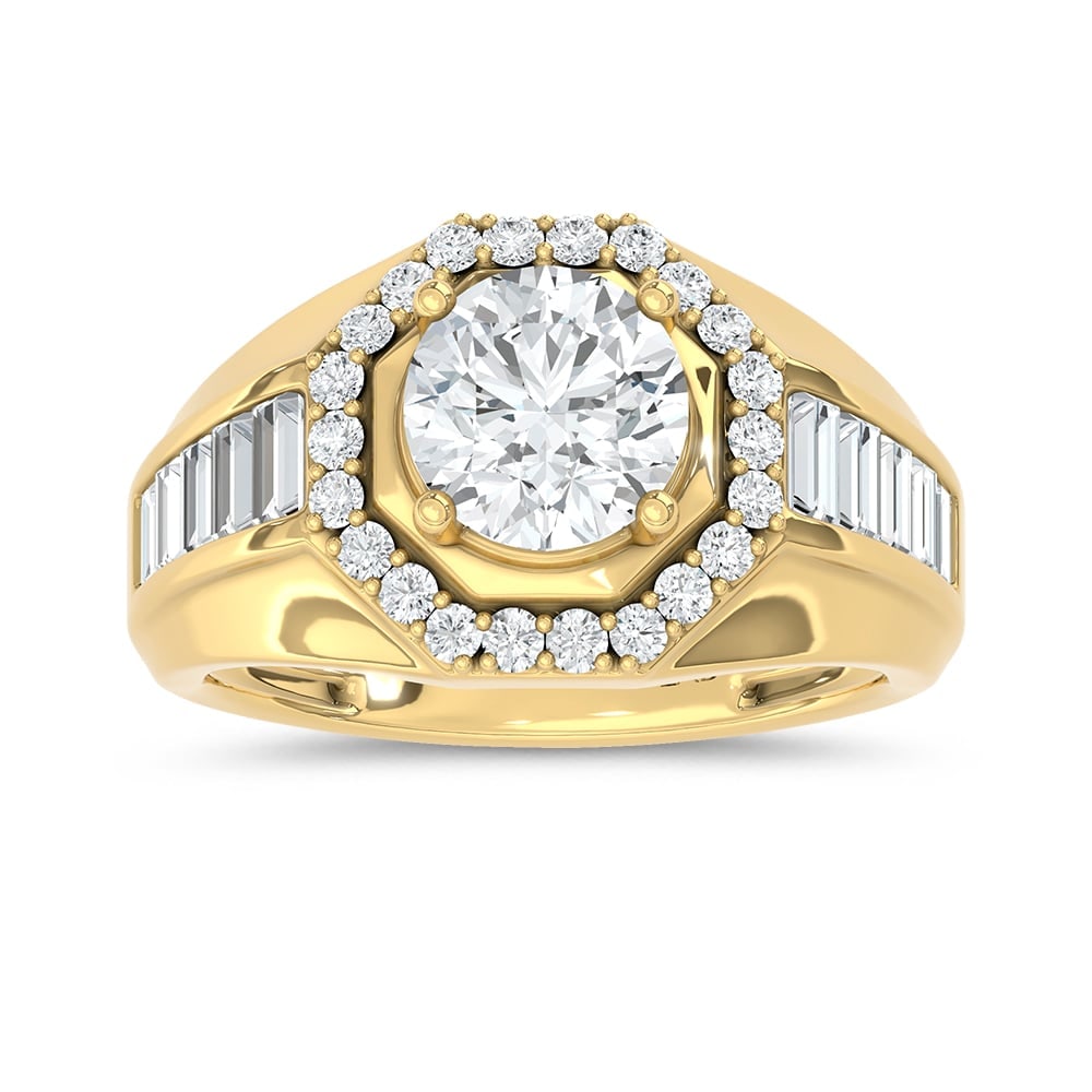 14K Yellow Gold Lab Grown Diamond 4 1/5 Ct.Tw. Round and Straight Baguette Mens Fashion Ring (Center: 14K Yellow Gold Lab Grown Diamond 4 1/5 Ct.Tw. Round and Straight Baguette Mens Fashion Ring (Center 3ct IGI Certfied) 14k Yellow Gold Stone Color: D-f Stone Clarity: Vs Each ring is presented in stan