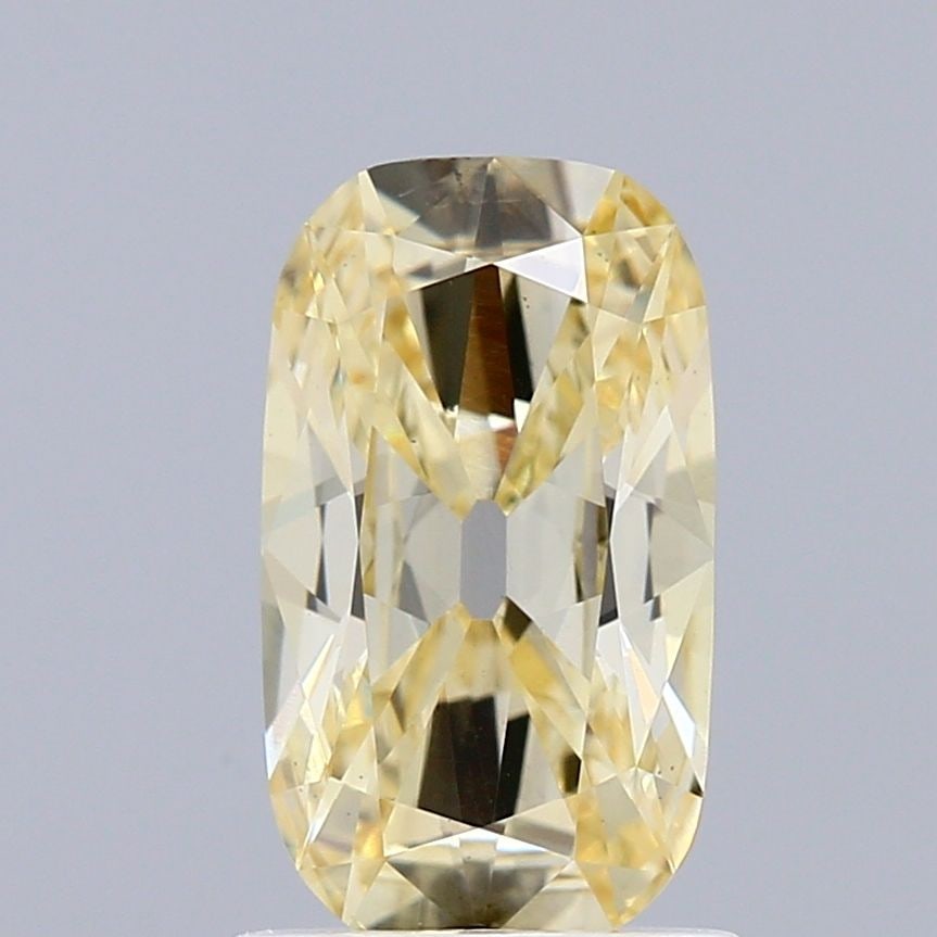 Loose Diamond - CUSHION BRILLIANT 1.09ct Fancy Light Yellow VS1: Loose Diamond - CUSHION BRILLIANT 1.09ct Fancy Light Yellow VS1 Source: This is a real non-mined Diamond that has been grown in a lab Shape: CUSHION BRILLIANT Carats: 1.09 Color: Fancy Light Yellow Ce