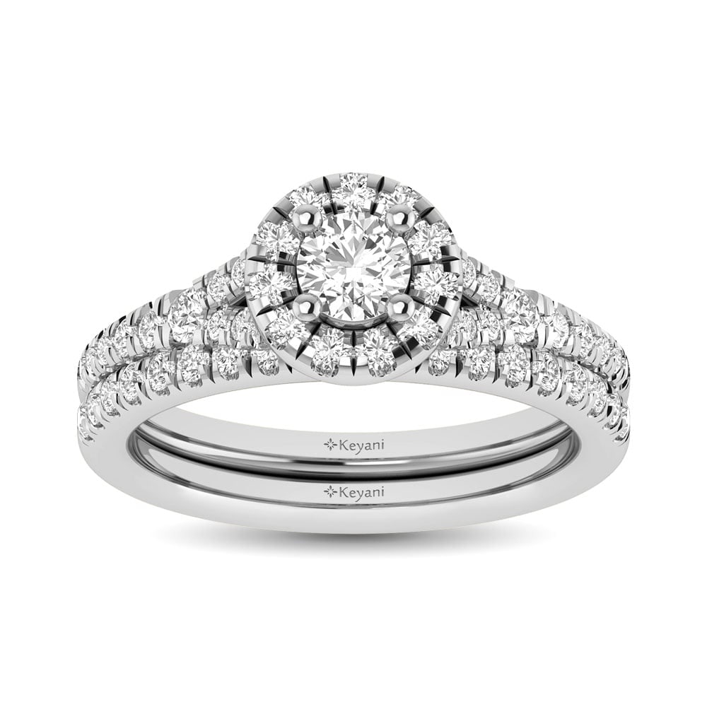 14KT White Gold 1Ct.Tw. Diamond keyani Bridal Ring: 14KT White Gold 1Ct.Tw. Diamond keyani Bridal Ring 14k White Gold Stone Color: Gh Stone Clarity: Si2 Each ring is presented in standard size 6.5. Complimentary resizing is available between sizes 510 