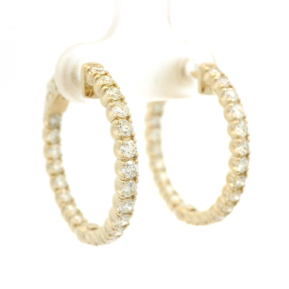 New 14K Yellow Gold 1.71ctw Diamond Hoop Earrings: New 14K Yellow Gold 1.71ctw Diamond Hoop Earrings Elevate your style with these stunning 14k Yellow Gold Diamond In & Out Fancy Hoop Earrings. Crafted with 44 natural, round brilliant cut diamonds tot